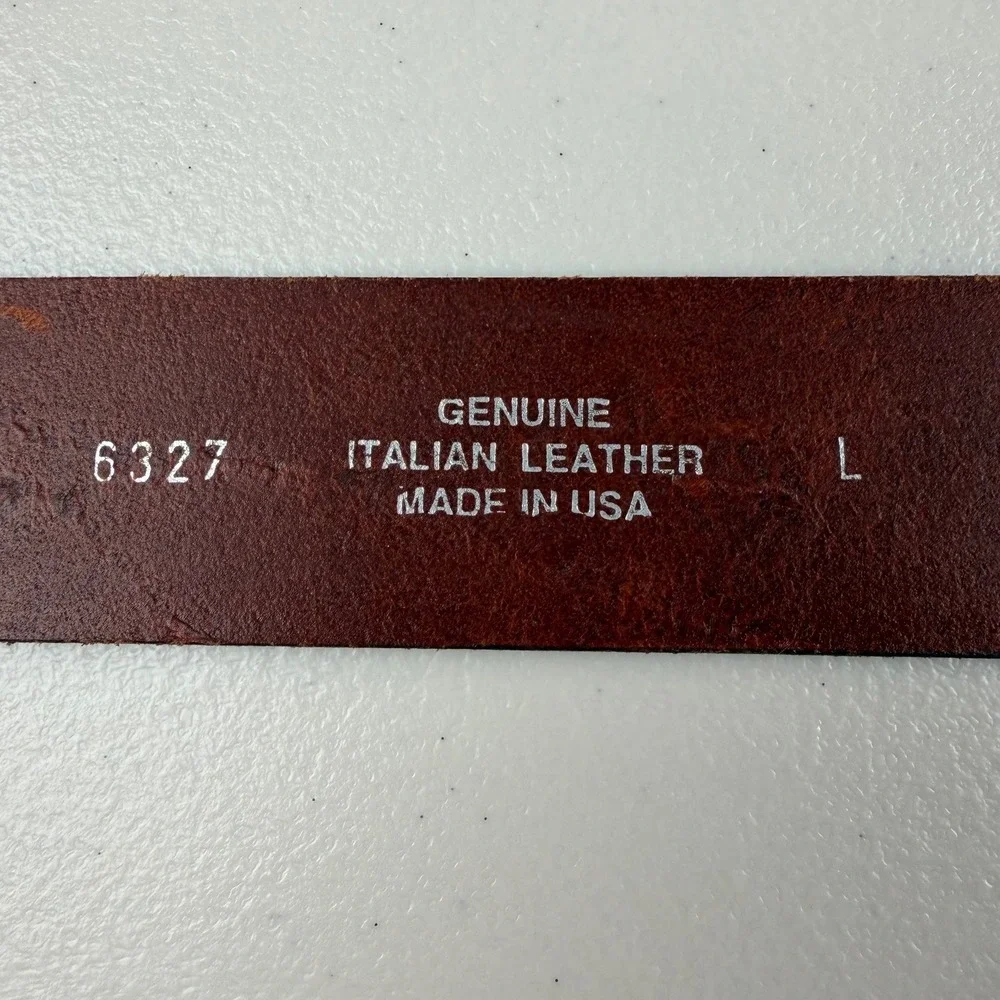 Vintage‎ Italian Leather Belt Made in USA Brown Silver Buckle Size L 6327